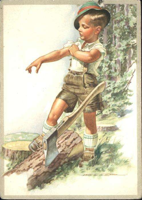 Waldarbeit Junge Axt Tracht