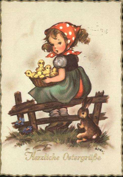 Ostern Easter Paques Kind Mädchen Hase Küken
