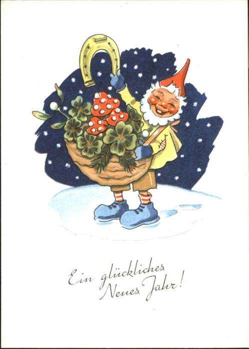 Zwerge Dwarfs Nains Kleeblätter Hufeisen Pilze Neujahr