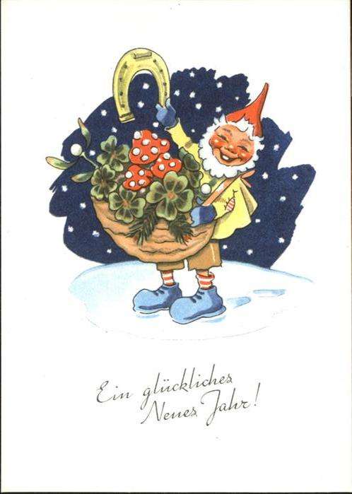 Zwerge Dwarfs Nains Kleeblätter Hufeisen Pilze Neujahr