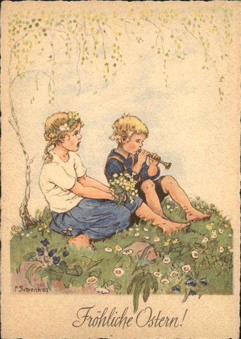 Ostern Easter Paques Kinder Künstler F. Schenkel Flöte