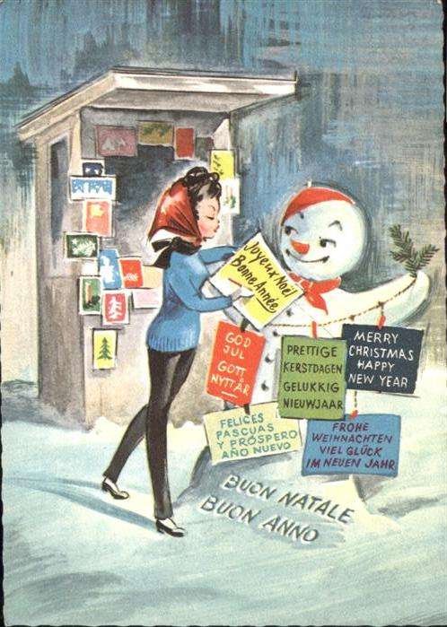Schneemann vermenschlicht Frau Neujahr
