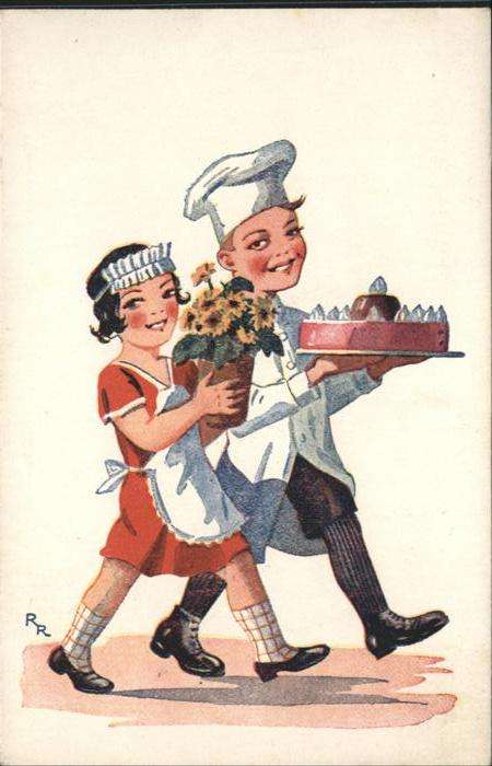 Baecker Kuchen Dienstmädchen Blumen