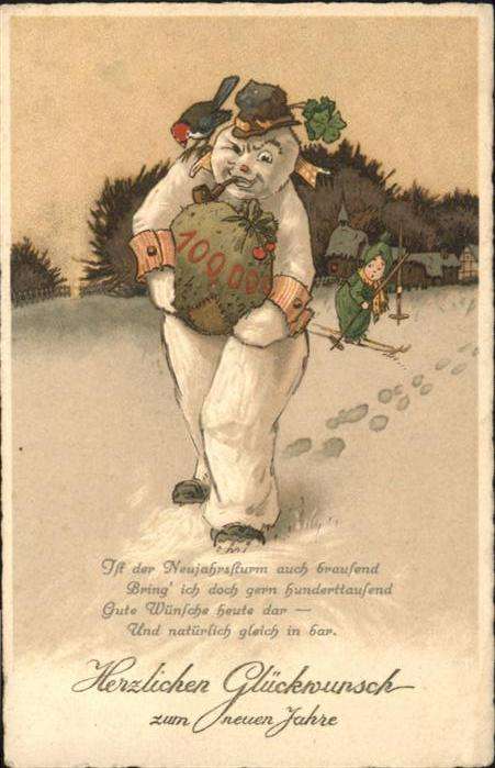 Schneemann Pfeife Ski vermenschlicht Neujahr