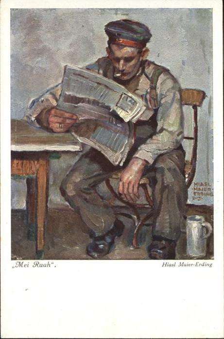 Kuenstlerkarte Soldat Zeitung Hiasl Maier-Erding Mei R