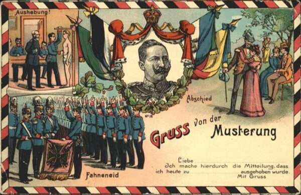 Musterung Wilhelm II Fahneneid Abschied Schwarz-W
