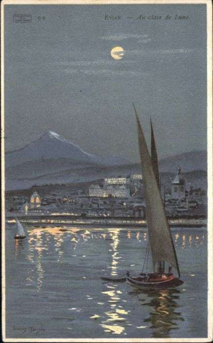 Evian-les-Bains Haute Savoie Künstlerkarte Louis T. Au clair de Lune