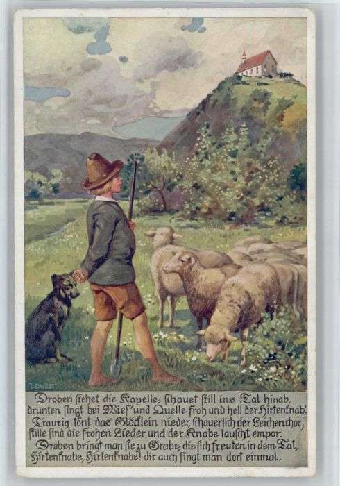 Hirte  Schafe Hund Künstlerkarte J. Durst