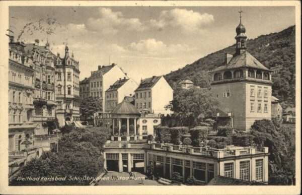 Karlsbad Eger Schlossbrunnen Stadtturm