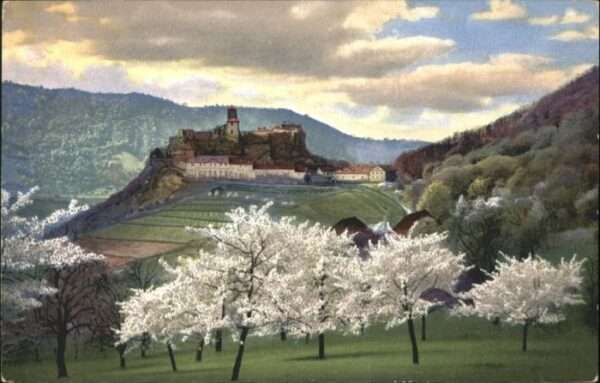 Schreckenstein Burg Strekov Schreckenstein Blühende Bäume *