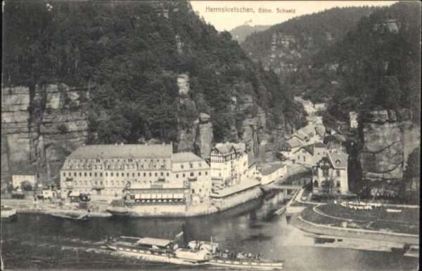 Herrnskretschen Boehmen Herrnskretschen Schiff Brücke