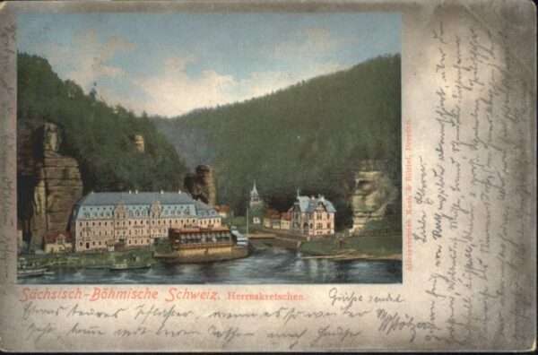 Herrnskretschen Boehmen Herrnskretschen Brücke Schiff