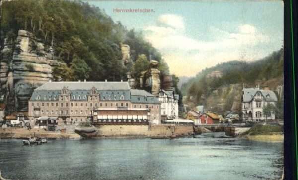 Herrnskretschen Boehmen Herrnskretschen Schiff Brücke