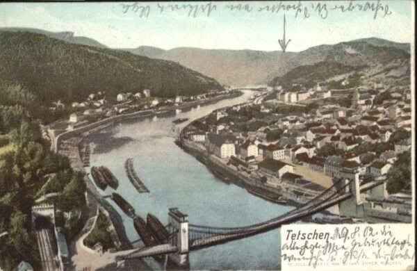 Tetschen-Bodenbach Boehmen Tetschen Brücke Schiff