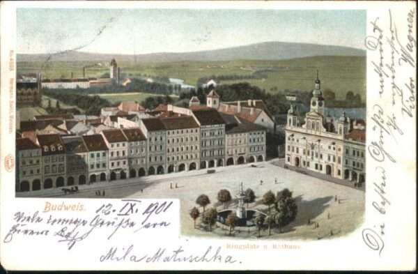 Budweis Ceske Budejowice Budweis Ringplatz Rathaus Brunnen