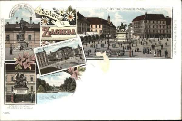 Zagreba Monument Jellacid-Platz Akademie-Platz