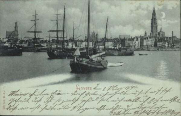 Anvers Antwerpen Anvers Segelschiff Mondscheinkarte