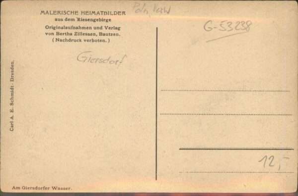 Giersdorf Riesengebirge [handschriftlich] – Bild 2