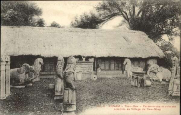 Than-Hoa Annam Personnages animaux Village Pagod
