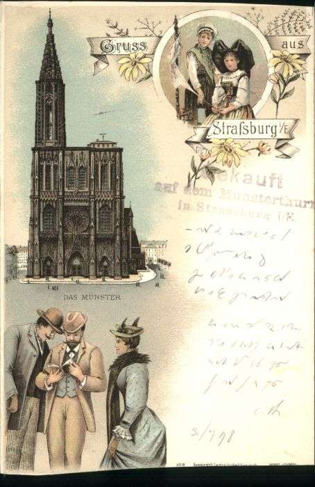Strasbourg Alsace Strassburg_Elsass Münster Litho Tracht