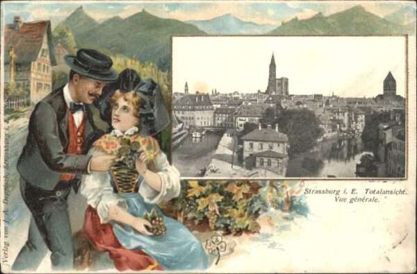 Strasbourg Alsace Strassburg_Elsass Tracht Prägedruck