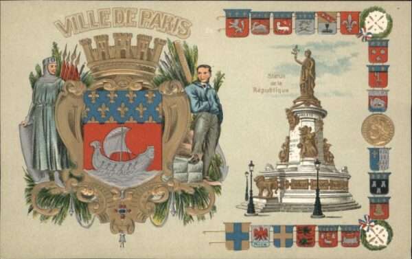 Paris Wappen Statue Republique Prägedruck