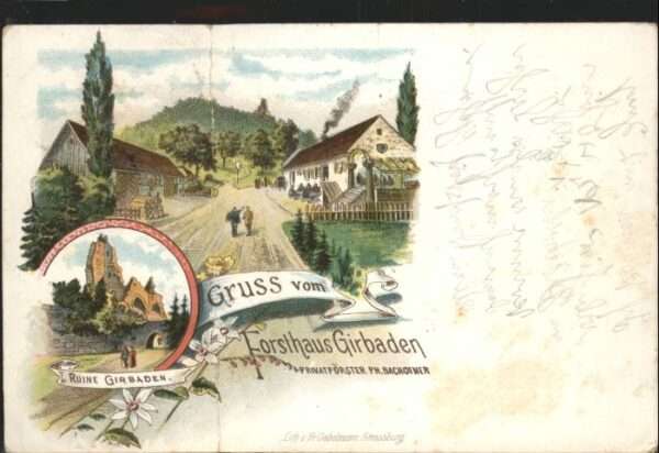 Girbaden Forsthaus Ruine Litho