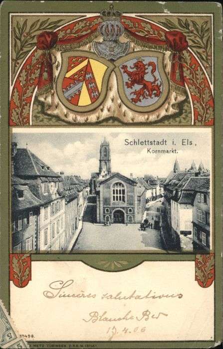 Schlettstadt Elsass Kornmarkt Wappen Prägedruck