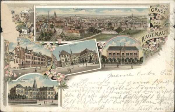 Hagenau Elsass Schule Hospital Litho