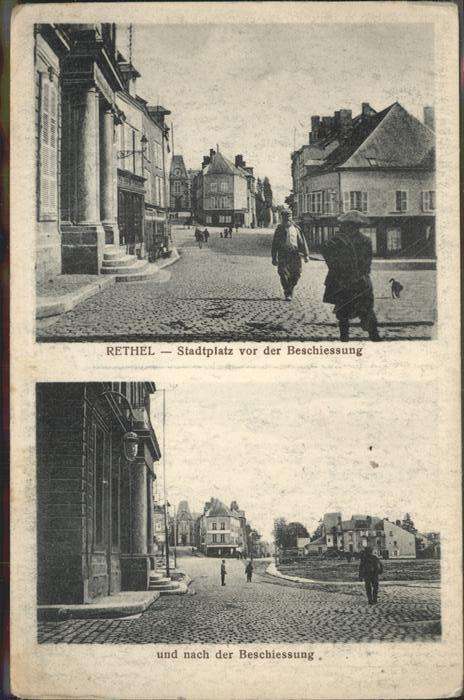 Rethel Ardennes Stadtplatz vor Beschiessung und nach de