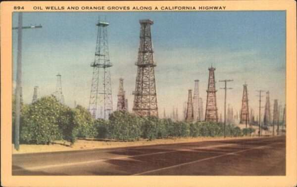 Los Angeles California Oil wells orange groves highway