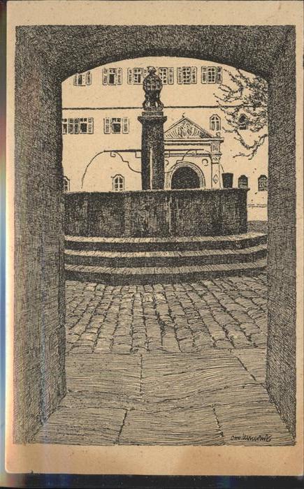 Ubbelohde Otto Brunnen im Schlosshof Federzeichnung