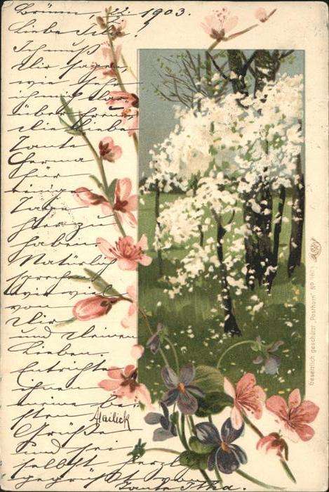 Mailick Nr. 4624 Posthorn Blumen Bäume