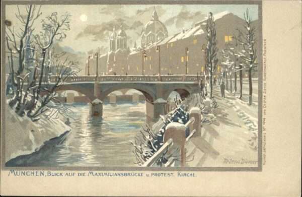 Diemer Zeno Litho Nr. 1046 München Maximiliansbrücke Prot