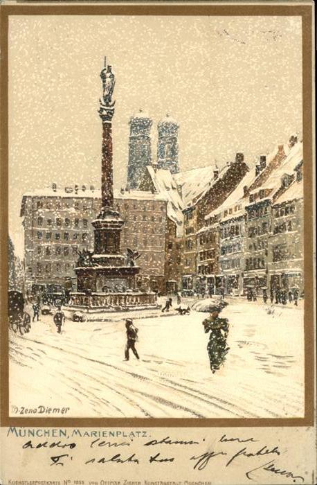 Diemer Zeno Litho Nr. 1055 München Marienplatz