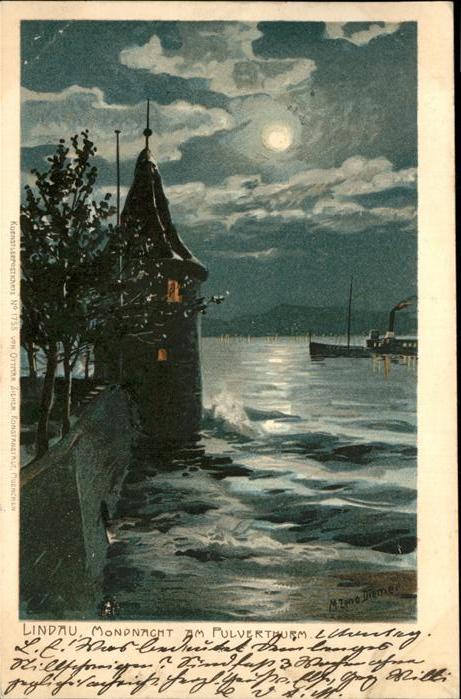Diemer Zeno Litho Nr. 1775 Lindau Pulverturm Mondnacht