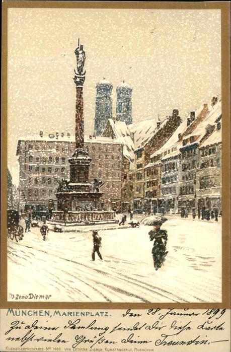 Diemer Zeno Litho Nr. 1055 München Marienplatz