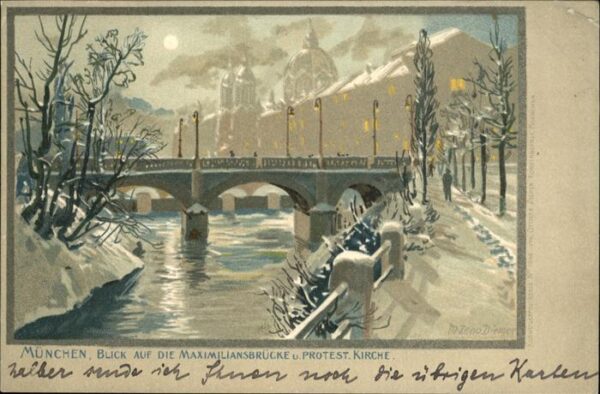 Diemer Zeno Litho Nr. 1046 München Maximiliansbrücke