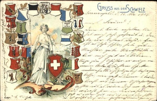 Helvetia Schweiz mit Wappen der Kantonen
