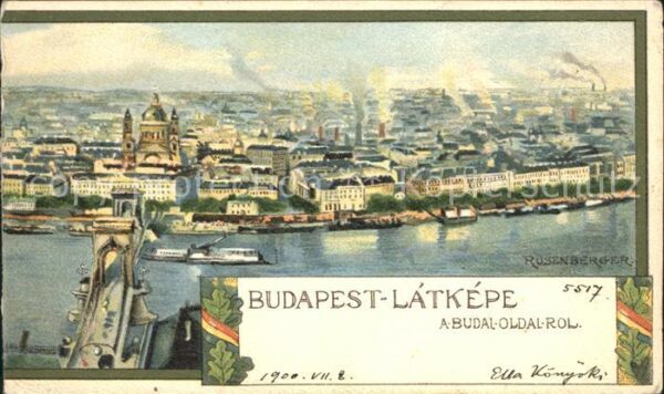 Budapest Latkepe Donau Brücke Künstlerkarte Rose