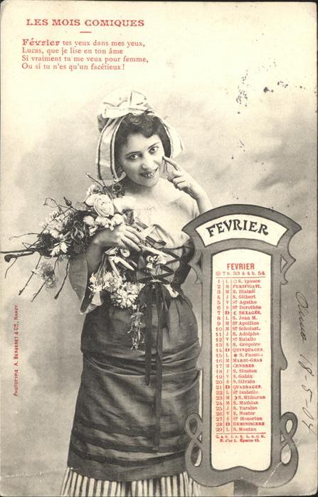 Monatskarte Fevrier Frau Blumen