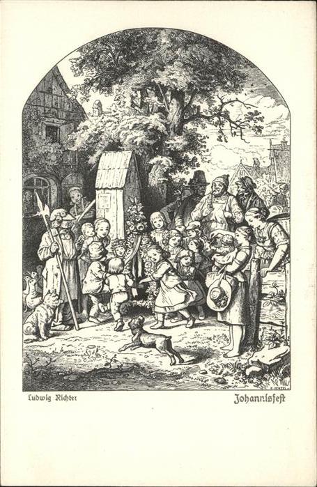 Kuenstlerkarte Ludwig Richter Johannisfest Hund Enten
