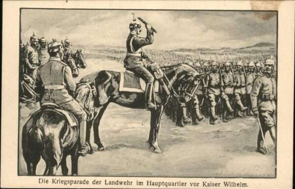 Pickelhaube Kriegsparade Lanwehr Hauptquartier vor