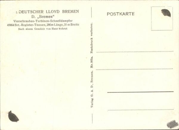 Dampfer Oceanliner Deutscher Lloyd Bremen – Bild 2