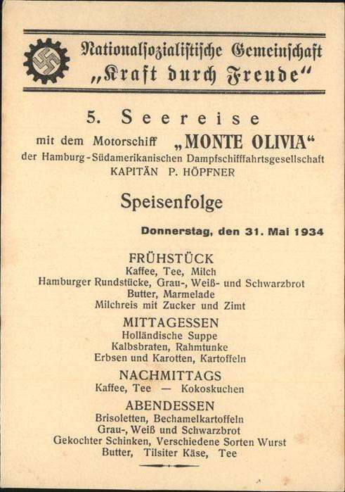 Schiffe Ships Navires Monte Olivia Speisefolge
