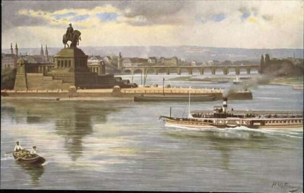 Kuenstlerkarte H Hoffmann Schiffe Brücke