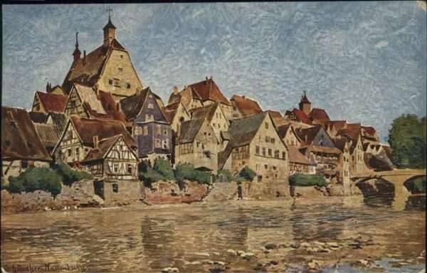 Kuenstlerkarte Günther Naumburg Schwäbisches Städtchen
