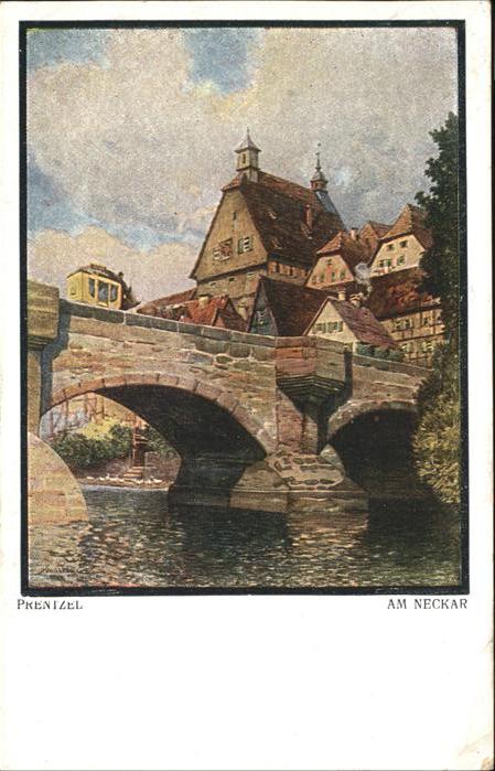 Kuenstlerkarte Prenzel Am Neckar Brücke