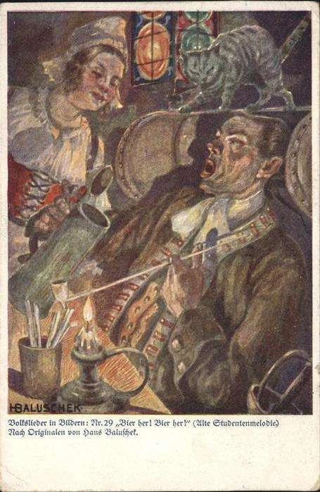 Kuenstlerkarte Hans Baluschek Bier her Bier her