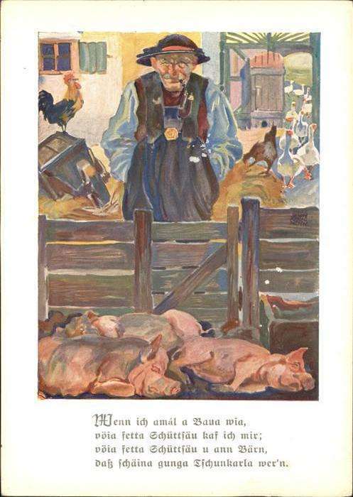 Kuenstlerkarte Hühner Schweine Gänse